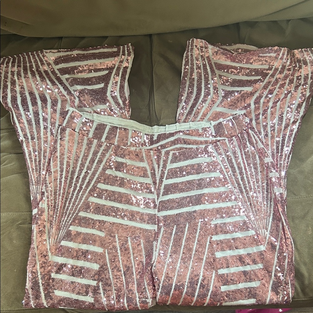SHEIN Pink Sequin Flare Pants
